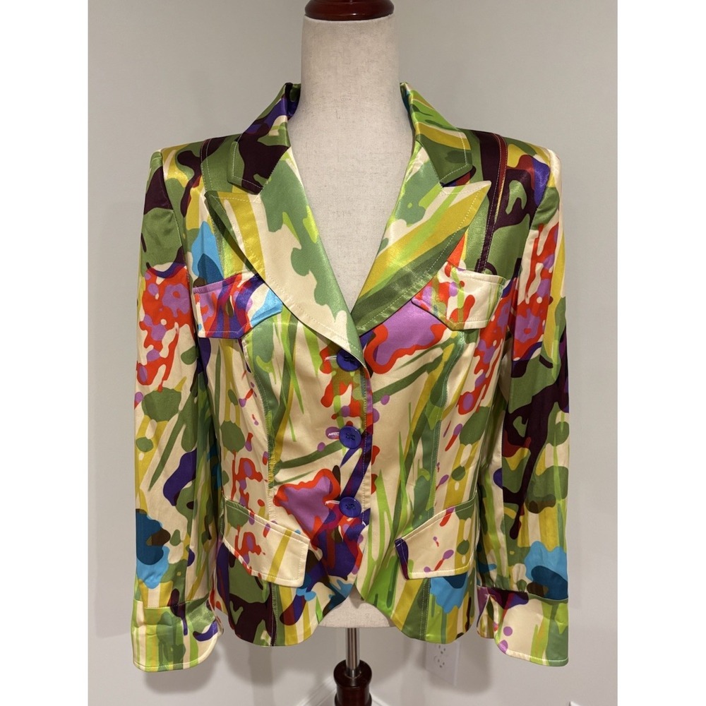 Cara Lotti Paris abstract paint splatter satin blazer bright Women's 44 US 12 L
